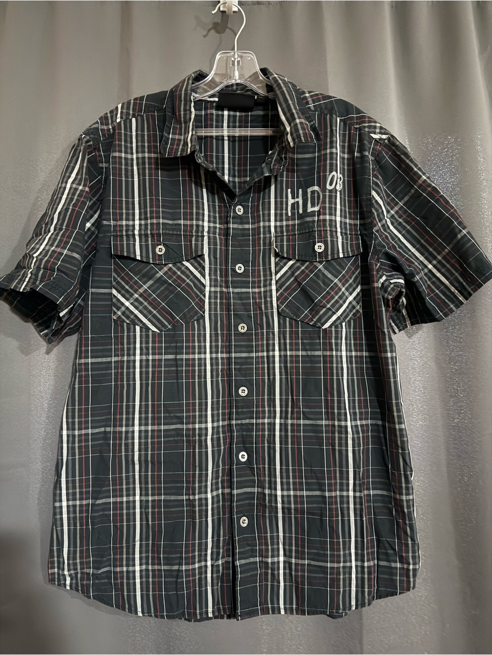 Harley Davidson Short-Sleeve Black Plaid Men's Button-Up Shirt